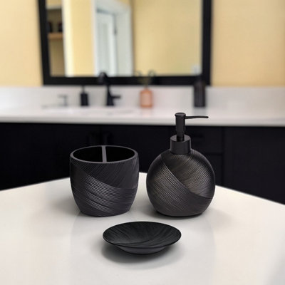 Showerdrape Ripple Black Textured Bathroom Accessory SetSoap Dish & Toothbrush Holder & Liquid Soap Dispenser from B&Q