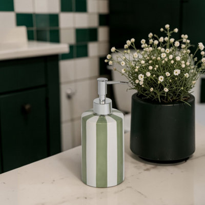 Showerdrape Pier Green & White Striped Liquid Soap Dispenser from B&Q