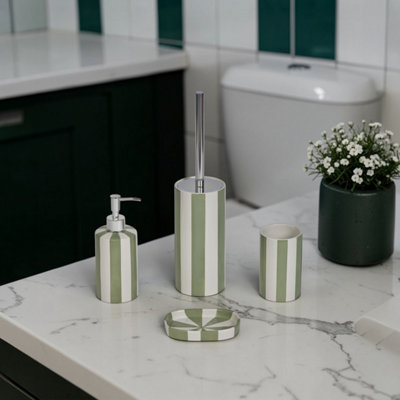 Showerdrape Pier Green & White Striped 4 Piece Bathroom Accessory Set from B&Q
