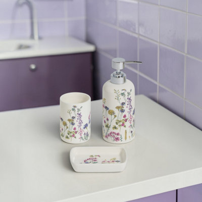 Showerdrape Meadow Wild Flowersfloral Bathroom Accessory SetSoap Dish & Tumbler & Liquid Soap Dispenser from B&Q