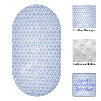 Showerdrape Medina Anti Slip Blue Pvc Bath Mat 69Cm X 36Cm2 Set from B&Q
