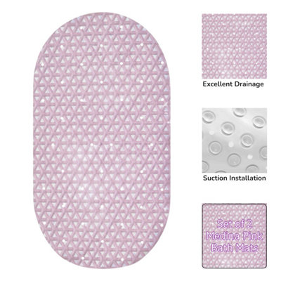 Showerdrape Medina Anti Slip Pink Pvc Bath Mat 69Cm X 36Cm2 Set from B&Q