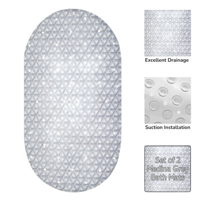 Showerdrape Medina Anti Slip Grey Pvc Bath Mat 69Cm X 36Cm2 Set from B&Q