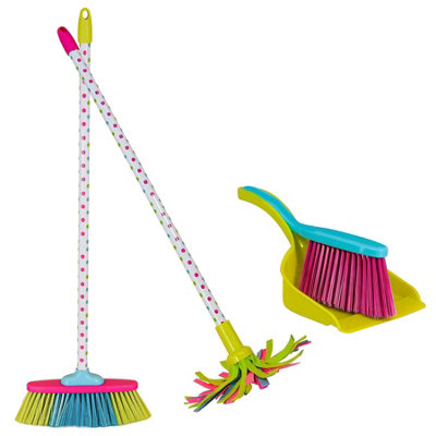 The Magic Toy Shop Kids Cleaning Play Set Kids Sweeping Mop Broom Dustpan Pretend Toy Gift Set from B&Q
