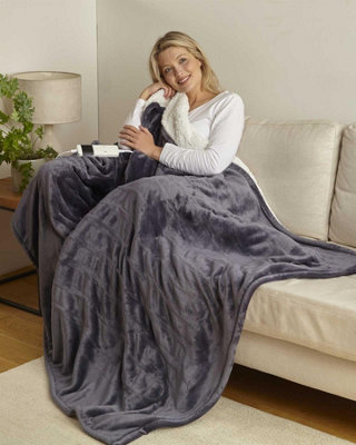 Country Club Heated Sherpa Blanket Blanket/throw Grey 130X160Cm from B&Q
