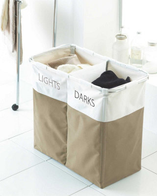 B&Q -  Lights And Darks Laundry Hamper Basket Natural Dual Compartment Storage
