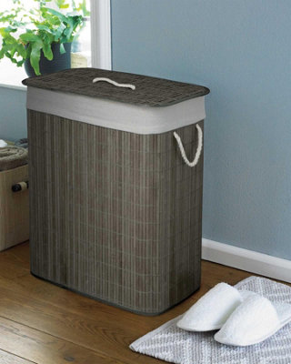 Homespace Direct Ltd Grey Bamboo Laundry Hamper With Divider