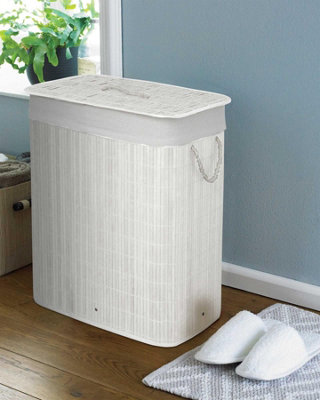 Homespace Direct Ltd Bamboo White Laundry Hamper With Divider from B&Q