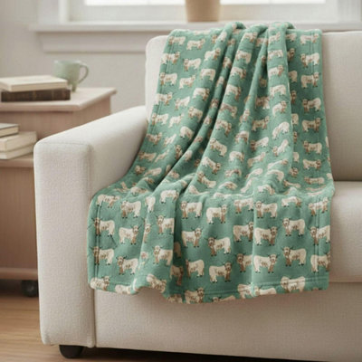 Homespace Direct Ltd Homespace Direct Highland Cow Blanket/throw For Sofa Chair Bed Green 120X150Cm from B&Q