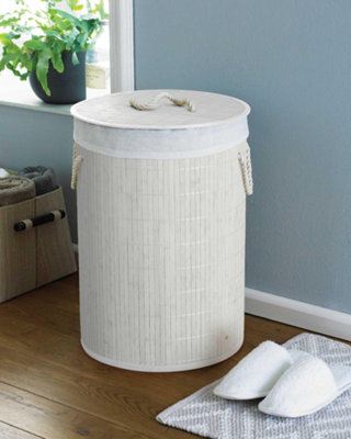 Country Club Folding Bamboo Laundry Hamper Basket Storage Bin Nouveau White from B&Q