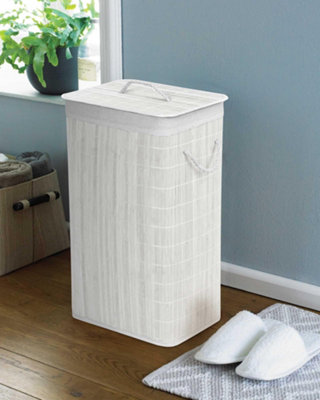 Country Club Rectangular Bamboo Laundry Hamper Basket With Lid White from B&Q