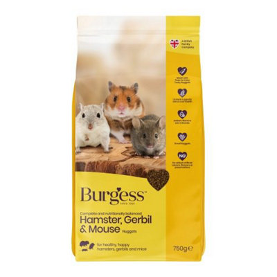 3 X Burgess Hamster Gerbil & Mouse Nugget 750G from B&Q