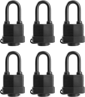 B&Q Waterproof Padlocks Ideal For Outdoor Use, Key Style 1.55Inches Wide Long Padlocks 6Pack