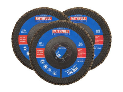 Faithfull Aluminium Oxide Flap Disc 125 X 22mm 40 Grit (3 Pack) Faifd12540A3 from B&Q