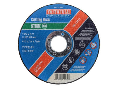 Faithfull  Stone Cut Off Disc 115 X 3.2 X 22.23mm Fai1153S from B&Q