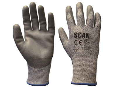 Scan H3101-5 Grey Pu Coated Cut 5 GlovesMedium Size 8 Scaglocut5M from B&Q