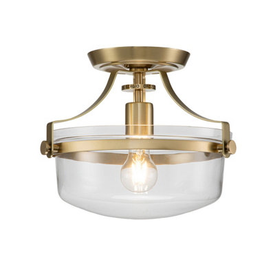 Luminosa Lighting Elstead Quoizel Penn Station Cylindrical Ceiling Light Brushed Brass from B&Q