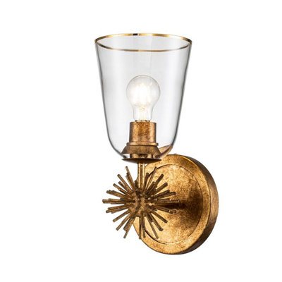 Luminosa Lighting Elstead Staring Wall Lamp Contemporary Distressed GoldGlass Shade 1X E27 from B&Q