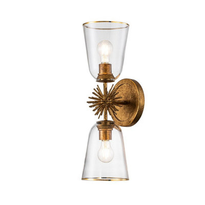 Luminosa Lighting Elstead Staring Wall Lamp Contemporary Distressed GoldGlass Shades 2X E27 from B&Q