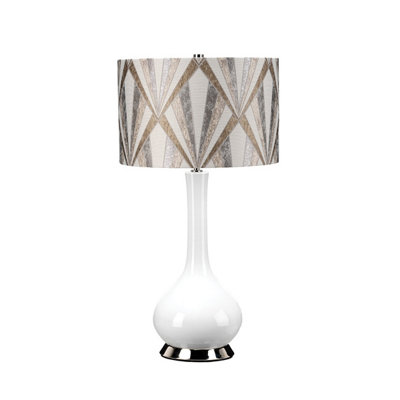 Luminosa Lighting Luminosa Milo Table Lamp With Round ShadePolished NickelWhiteSilver from B&Q
