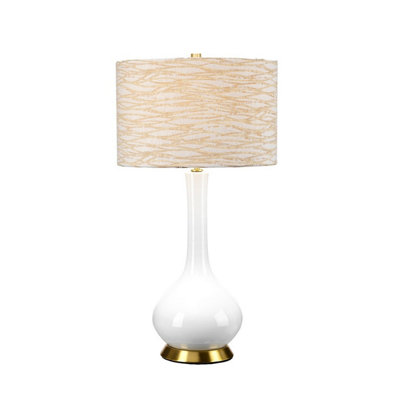 Luminosa Lighting Luminosa Milo Table Lamp With Round ShadeAged BrassWhiteOrange from B&Q