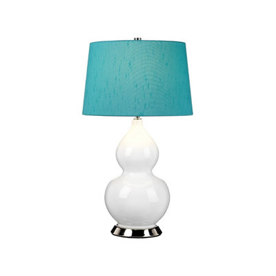 Luminosa Lighting Luminosa Isla Table Lamp With Round Tapered ShadePolished NickelWhiteTeal from B&Q