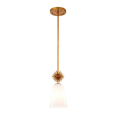 Luminosa Lighting Elstead Staring Slim Pendant Ceiling Light Contemporary Distressed Gold 1X E27 Opal Shade from B&Q