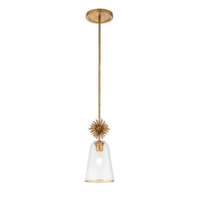 Luminosa Lighting Elstead Staring Slim Pendant Ceiling Light Contemporary Distressed Gold 1X E27 Clear Shade from B&Q