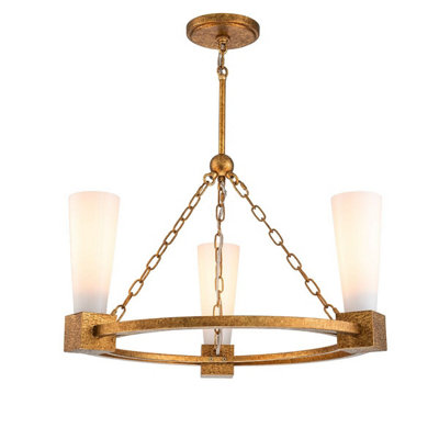 Luminosa Lighting Elstead Kristy Cylindrical Pendant Ceiling Light Contemporary Distressed Gold 3X E27 from B&Q