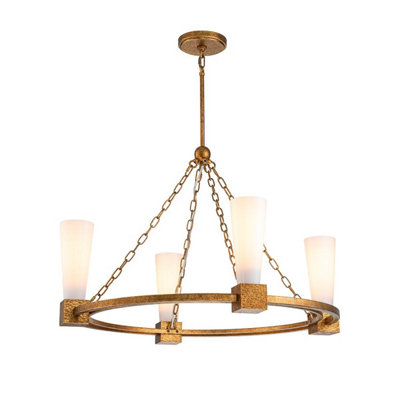 Luminosa Lighting Elstead Kristy Cylindrical Pendant Ceiling Light Contemporary Distressed Gold 4X E27 from B&Q