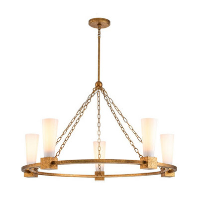 Luminosa Lighting Elstead Kristy Cylindrical Pendant Ceiling Light Contemporary Distressed Gold 5X E27