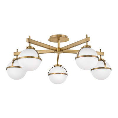 Luminosa Lighting Luminosa Hollis 5 Light Multi Arm Semi Flush Ceiling LampHeritage Brass Ip44 from B&Q