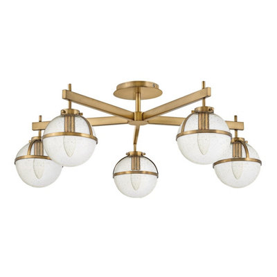 Luminosa Lighting Luminosa Hollis 5 Light Multi Arm Semi Flush Ceiling LampHeritage Brass Ip44 from B&Q
