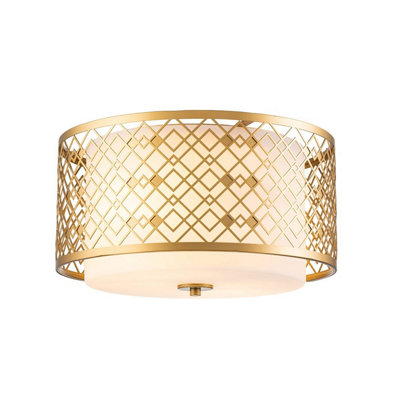 Luminosa Lighting Luminosa Ziggy 2 Light Cylindrical Pendant Ceiling LightLacquered Gold from B&Q