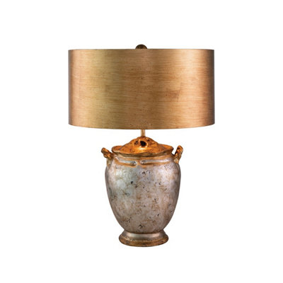Luminosa Lighting Elstead Jackson Table Lamp With Round ShadeAntiqued Silver With Gold Leaf from B&Q