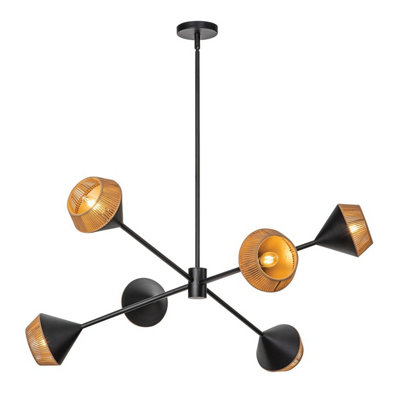 Luminosa Lighting Elstead Alora Mood Daphne Multi Arm Pendant Ceiling Light Contemporary Matt BlackNatural 6X E14 from B&Q