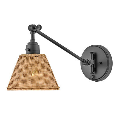 Luminosa Lighting Elstead Hinkley Arti Dome Wall Lamp Contemporary BlackNatural Rattan Shade 1X E27 from B&Q