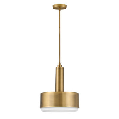 Luminosa Lighting Elstead Hinkley Cedric Cylindrical Pendant Ceiling Light Contemporary Lacquered Brass 2X E27 from B&Q