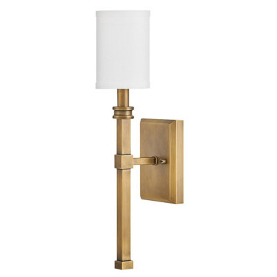 Luminosa Lighting Elstead Hinkley Moore Candle Wall Lamp Traditional Heritage BrassIvory Linen Shade 1X E14 from B&Q