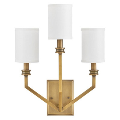 Luminosa Lighting Elstead Hinkley Moore Candle Wall Lamp Traditional Heritage BrassIvory Linen Shade 3X E14 from B&Q