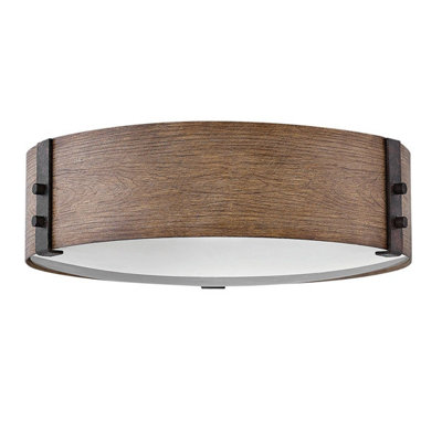 B&Q -  Elstead Hinkley Sawyer Cylindrical Ceiling Light Traditional Sequoia Wood EffectRust Iron Accents Ip44 3X E14