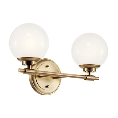 Luminosa Lighting Elstead Kichler Benno Bathroom Wall Lamp Contemporary Champagne Bronze 3000K Ip44 2X G9 from B&Q