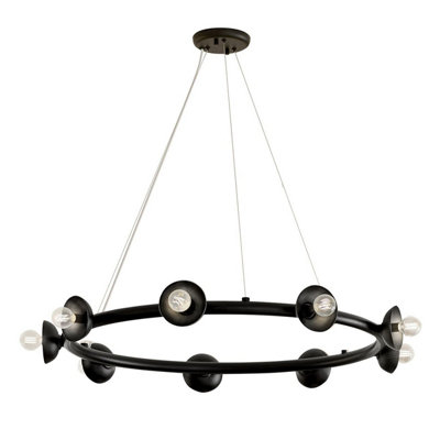 Luminosa Lighting Elstead Kichler Palta Cylindrical Pendant Ceiling Light Contemporary Satin Black 9X E14 from B&Q