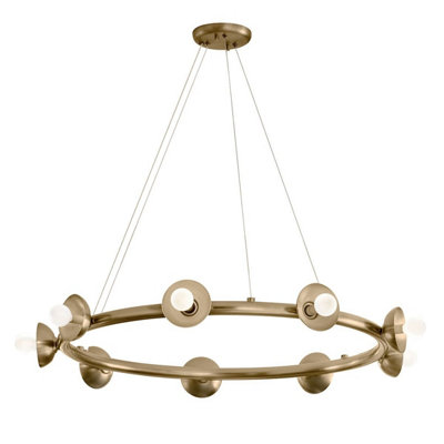 Luminosa Lighting Elstead Kichler Palta Cylindrical Pendant Ceiling Light Contemporary Champagne Bronze 9X E14 from B&Q
