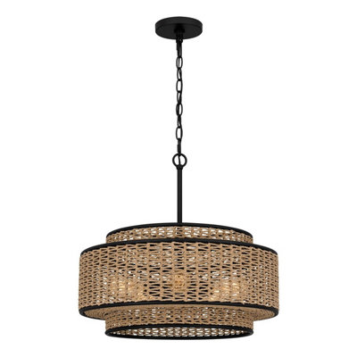 Luminosa Lighting Elstead Quoizel Teton Cylindrical Pendant Ceiling Light Contemporary Matt Black 5X E27
