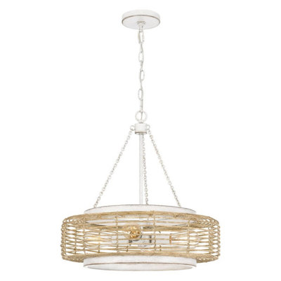 Luminosa Lighting Elstead Quoizel Waylon Cylindrical Pendant Ceiling Light Contemporary Antique White 4X E27