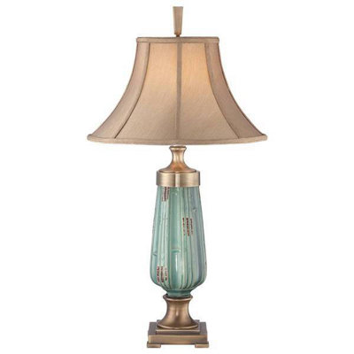 Elstead Monteverde 1 Light Table Lamp CeramicGreenAged BrassE27 from B&Q