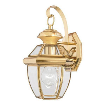 Elstead Newbury 1 Light Outdoor Small Wall Lantern Light Polished Brass Ip44E27