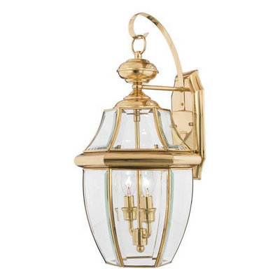 Elstead Newbury 2 Light Outdoor Large Wall Lantern Light Polished Brass Ip44E14 from B&Q