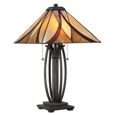 Elstead Asheville 2 Light Table Lamp BronzeTiffany GlassE27 from B&Q